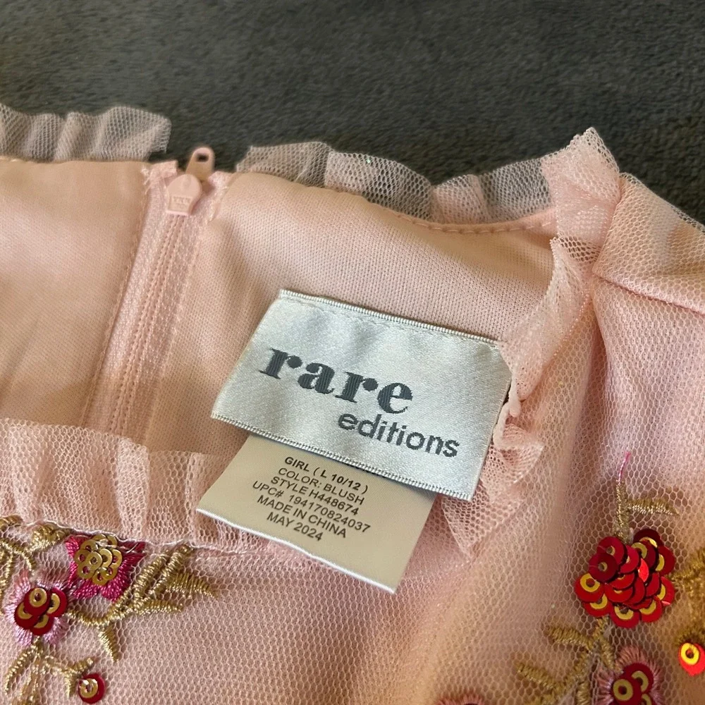 Rare Editions‎ Blush Dress Floral Embellished Tulle Ruffle Girl's Size L (10/12)